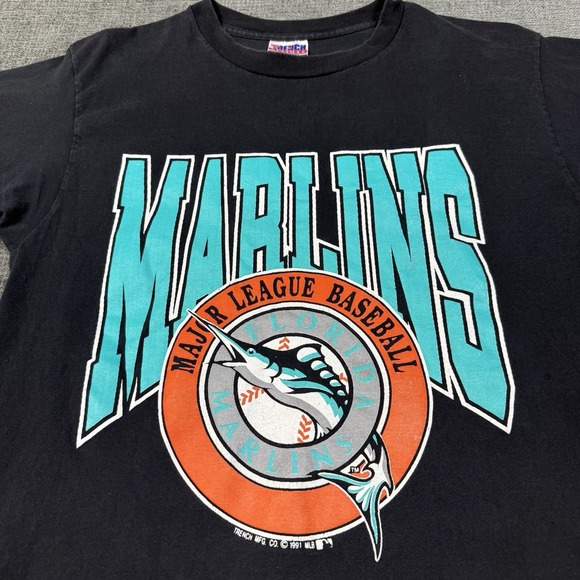Vintage 90's Florida Marlins MLB‎ T Shirt Made in USA Black Size L Single Stitch - Picture 1 of 7